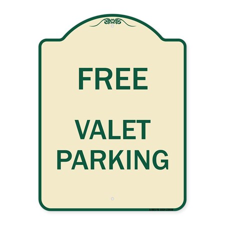 Signmission Designer Series Free Valet Parking, Tan & Green Heavy-Gauge Aluminum Sign, 24" x 18", TG-1824-23939 A-DES-TG-1824-23939